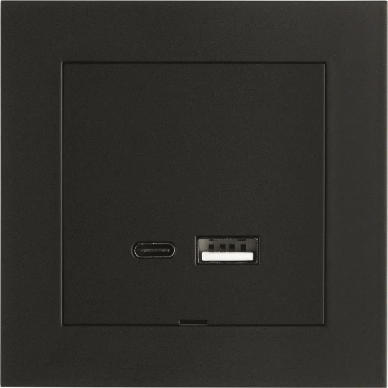 Sg USB A+C 3A innfelt Sort